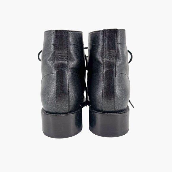 Chanel Black Glitter Leather CC Cap Toe Combat Boots Size 39 US 8–8.5 Women's - Picture 7 of 15